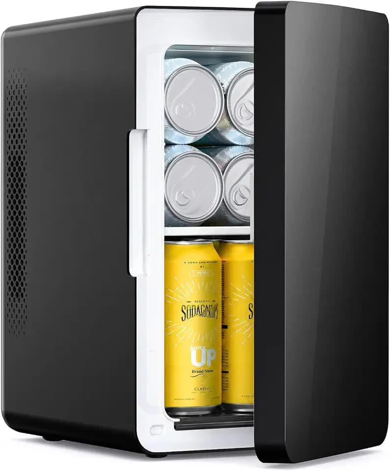 Antarctic Star Mini Fridge 6L/8 Can Portable Cooler,Personal Compact Refrigerator for Skin Care, Food,Drinks or Cosmetics, AC/DC for Bedroom, Car, Office,Black