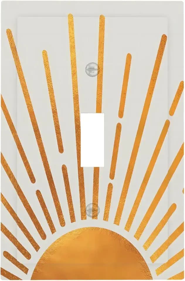 Boho Gold Sun 1 Gang Single Toggle Light Switch Covers Decorative Mid Century Bohemia Plate Electrical Faceplate Switchcover for Bedroom Bathroom Home Plastic