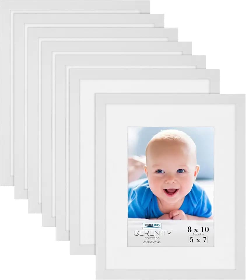 8x10 Picture Frames w/ Removable Mat for 5x7 Photos, White, 10 PK, Serenity