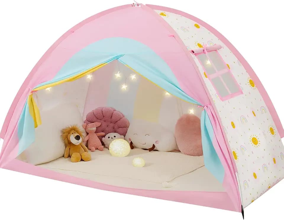Twin Bed Tent for Kids, Twin Size Bed Canopy with Star Lights, Privacy Space Blackout Sleeping Tents, Indoor Breathable Portable Bunk Bed Tent for Boys and Girls, Rainbow