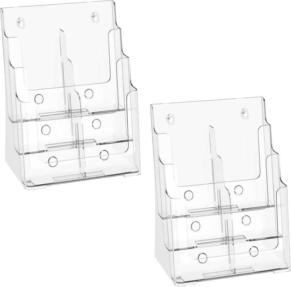 zavekia 2 Pack 3 Tier Acrylic Brochure Holder 8.5 x 11 inch, Clear Literature Organizer Magazine Stand with Removable Divider for 4 x 9 inch Brochures,Magazine Holder,Flyer Holder