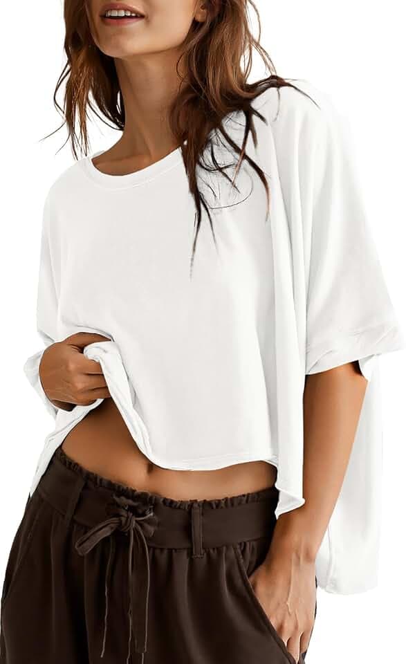 UEU Women's Summer Oversized Crop T-Shirt Loose Crewneck Boxy Top