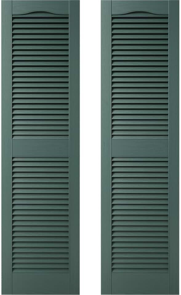 Builders Edge 14.5 in. W x 72 in. H Builders Edge, Standard Cathedral Top Center Mullion, Open Louver Shutters, Includes Matching Installation Spikes (Per Pair), 028 - Forest Green