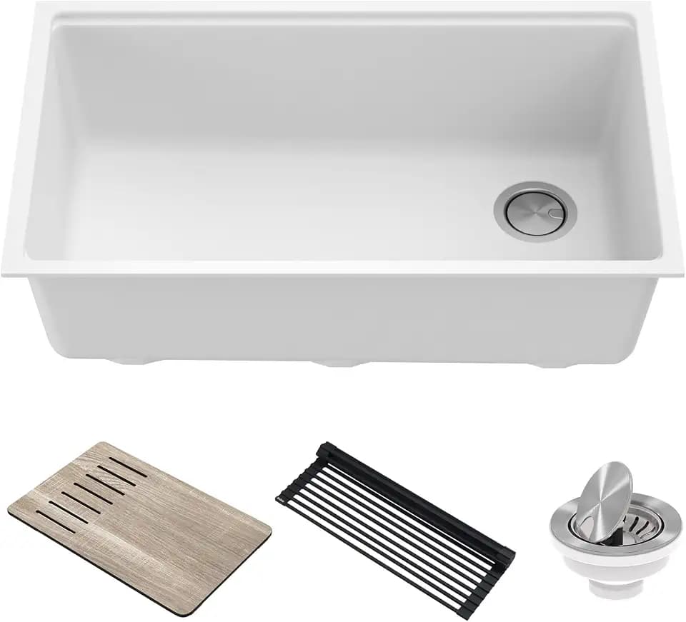 KRAUS Metallic White 32 in Undermount Granite Kitchen Sink KGUW1-33WH