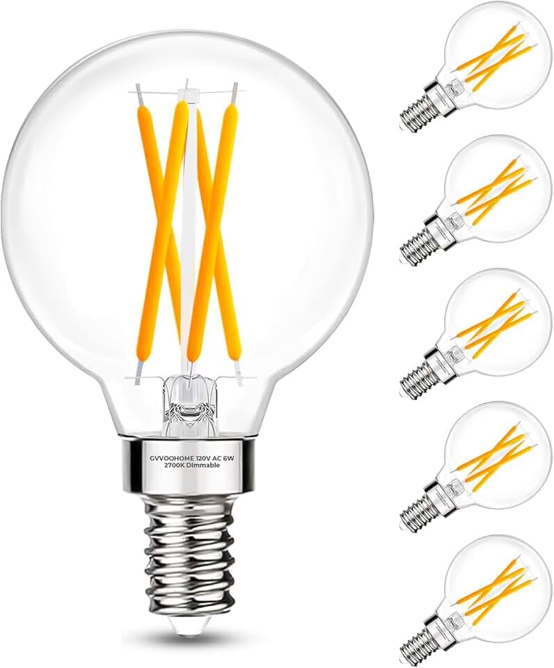 G16.5 E12 Globe LED Bulb, 2700K Warm White Dimmable, 60W Equivalent