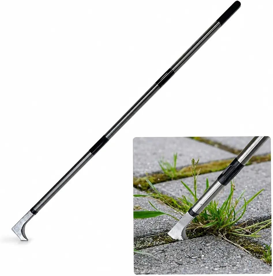 HORM 47.24'' Crack Weeder, Stainless Steel Manual Crevice Weeding Tool, Long Handle Weed Grabber Remover, L-Shaped Manual Weeder Puller, Durable Crevice Weeding Tool for Sidewalk Garden Lawn
