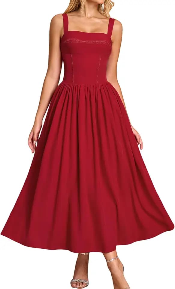 XinFSh Women's Summer Flowy A Line Corset Wedding Guest Midi Dress