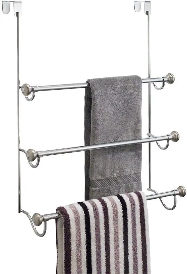 iDesign Over the Door Towel Rack, The York Collection, 1.5” x 7” x 22.8”, Brushed Nickel