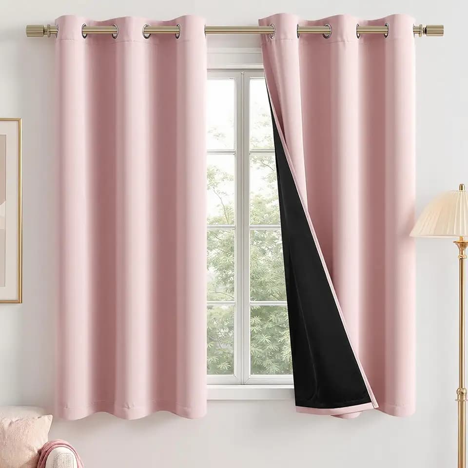 MIULEE Light Pink 100% Blackout Curtains for Bedroom 40x63 Inch Long