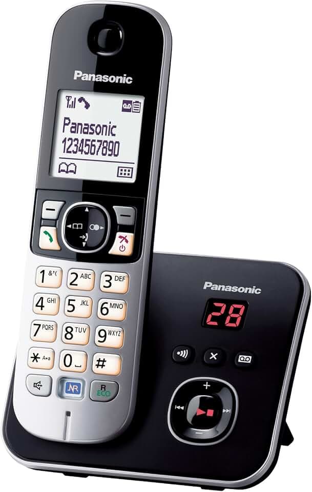 Panasonic KX-TG6821GB DECT Schnurlostelefon mit Anrufbeantworter (strahlungsarm, Eco-Modus, Gap Telefon, Festnetz, Anrufsperre) schwarz