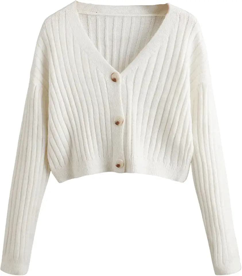 SweatyRocks Women's Long Sleeve Button Front V Neck Soft Cardigan Sweaters