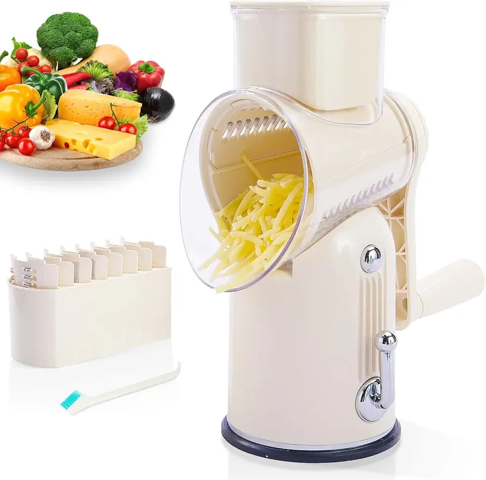 ENERGEVITY Hand Crank Rotary Cheese Grater, 5-in-1 Vegetable Slicer (White)