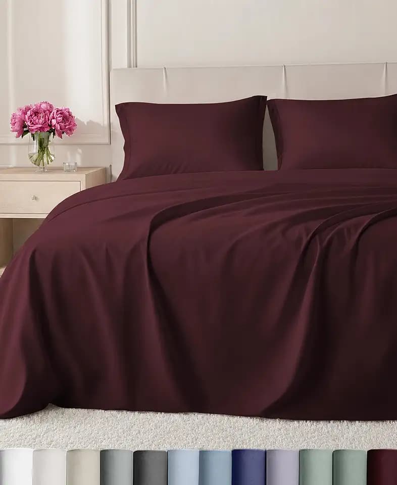 California Design Den 800 Thread Count Cotton Queen Sheet Set, Red Wine