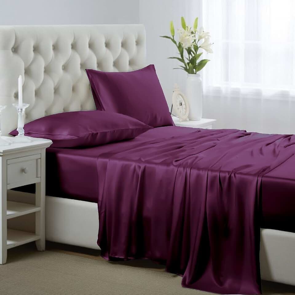 Silk like Satin Sheets, Twin XL Size Bed Sheet Set, Purple, 3 Piece