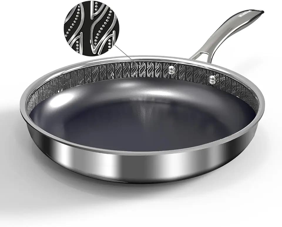 Hybrid Ceramic Nonstick Frying Pan 10", 3-Ply Stainless Steel Skillet, 2-Layer Coating, PFAS & PTFE Free Non Stick Frying Pan, 9H Hardness, Dishwasher Safe, Induction Compatible-Dark Gray