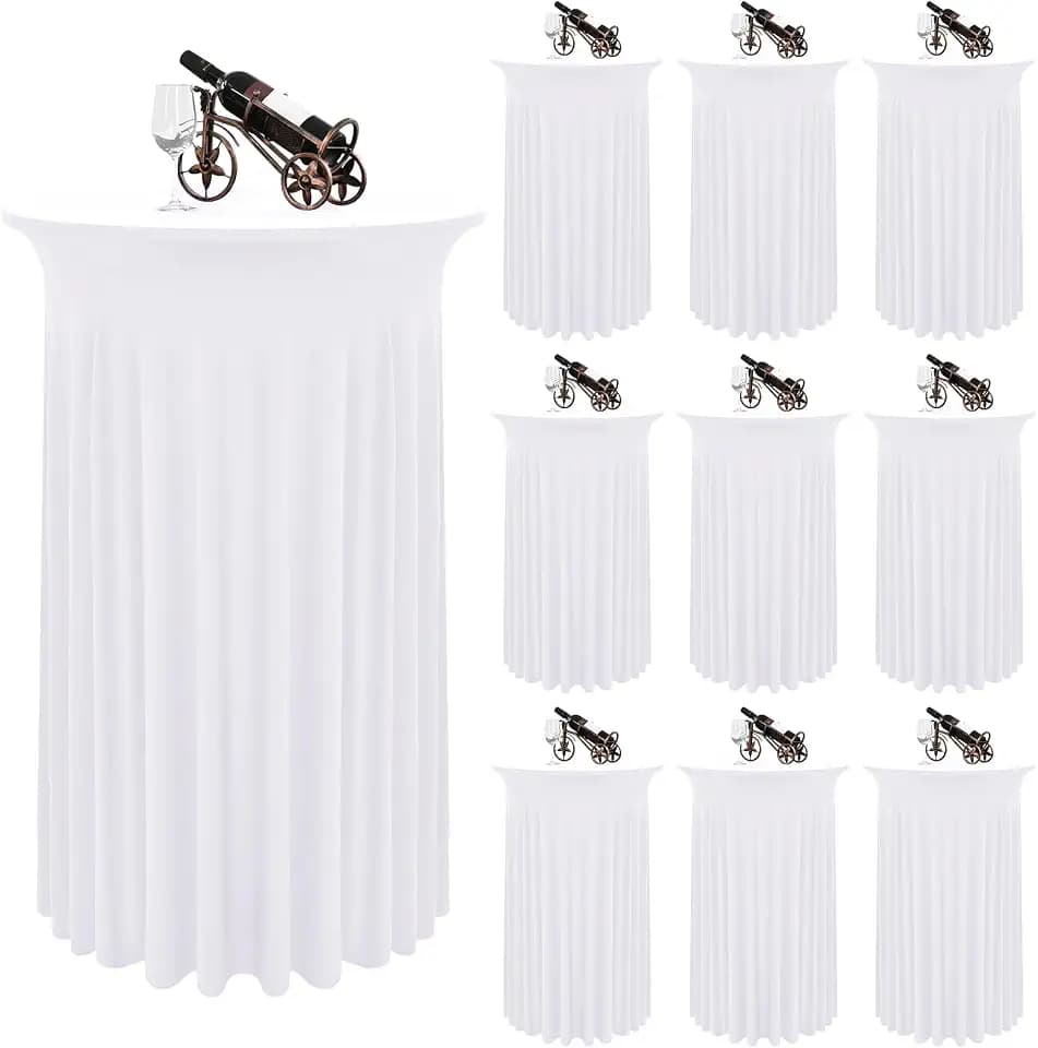 10 Packs White Round Cocktail Table Skirt 24"x 43"