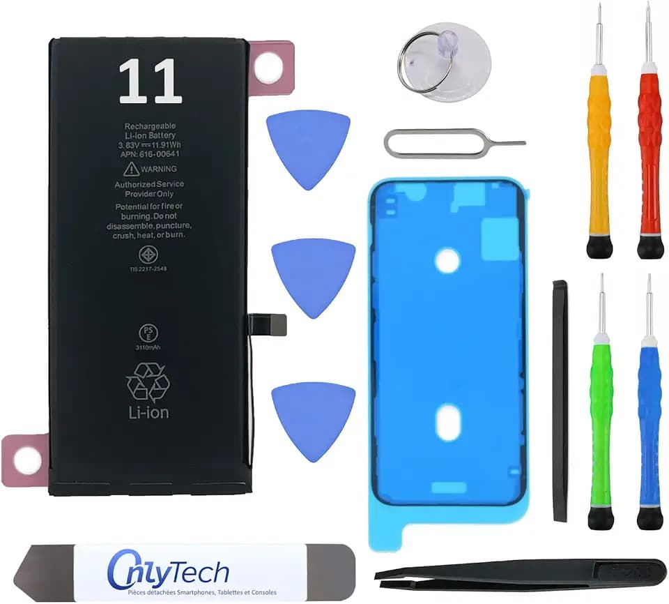 Premium-Ersatzakku Akku für iPhone 11 – 3110 mAh, identisch mit dem Original, Set mit 12 professionellen Werkzeugen und Display-Klebeband