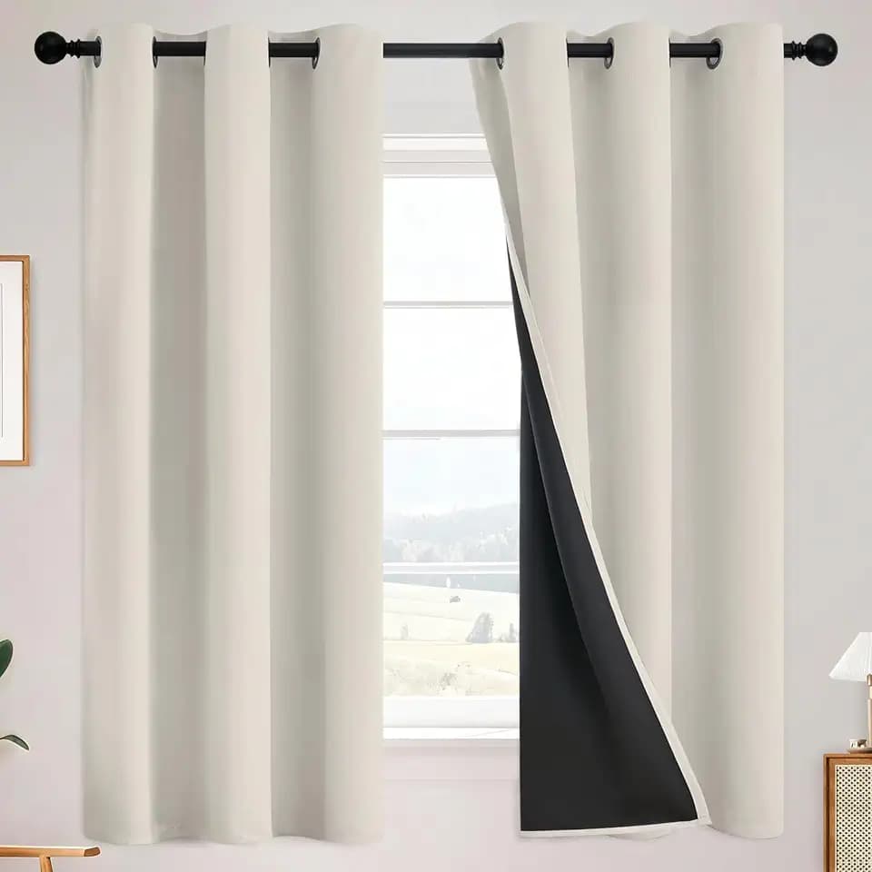 SimpleHome Cream 100% Blackout Curtains Room Darkening Living Room 63 Inch