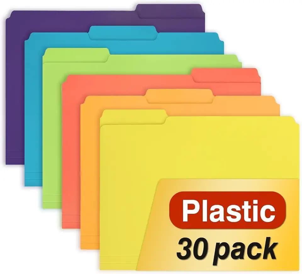 H4D 30 Pack Plastic File Folders, Poly Colored Folders, 1/3-Cut Tab