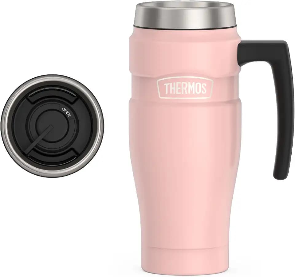 THERMOS Stainless King Travel Mug with Handle, 16oz, Matte Pink