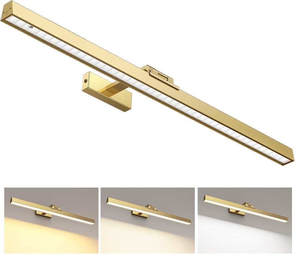 Afyuol Picture Lights for Wall, Brushed Gold Battery Operated Picture Light 24in Art Light CCT Dimmable Recharging Battery Wall Light with Remote Control for Living Room Gallery