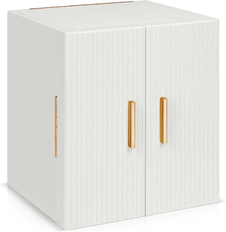 Dajasan Large Jewelry Box Organizer, Jewelry Storage Organizer with 3 Drawers, Huge Jewelry Box with Mirror for Women Girls, Double Door, Textured PU Leather, Gift Idea, Stylish (White + Gold)