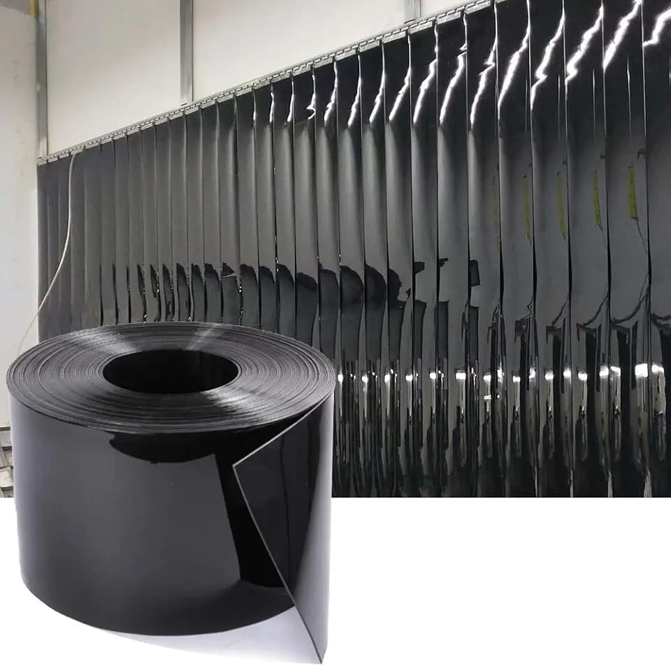 Plastic Strip Door Curtain Black, 148 Ft * 7.5 in * 0.06 in