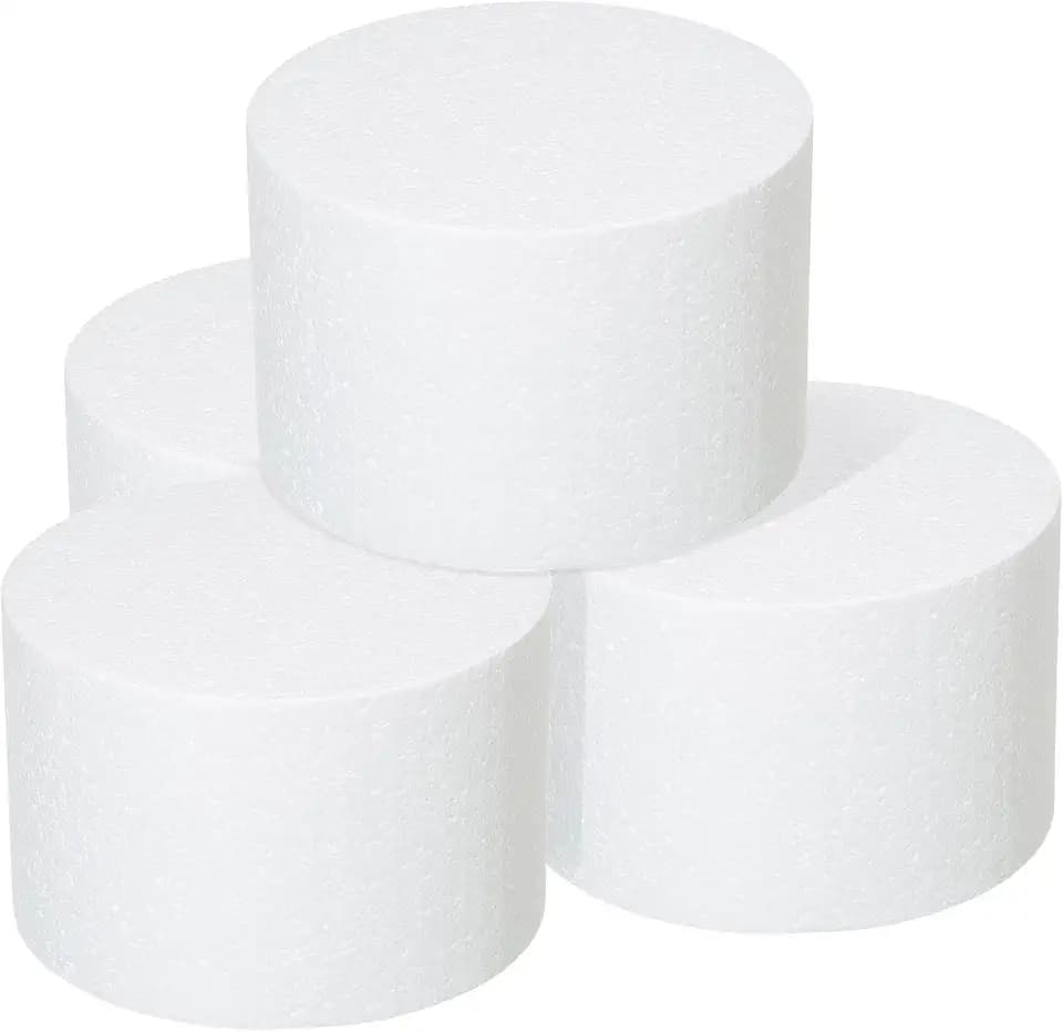 Crafare 6x4 Inch Foam Dummy Cake Round for Crafts 4 PCS White DIY Projects.