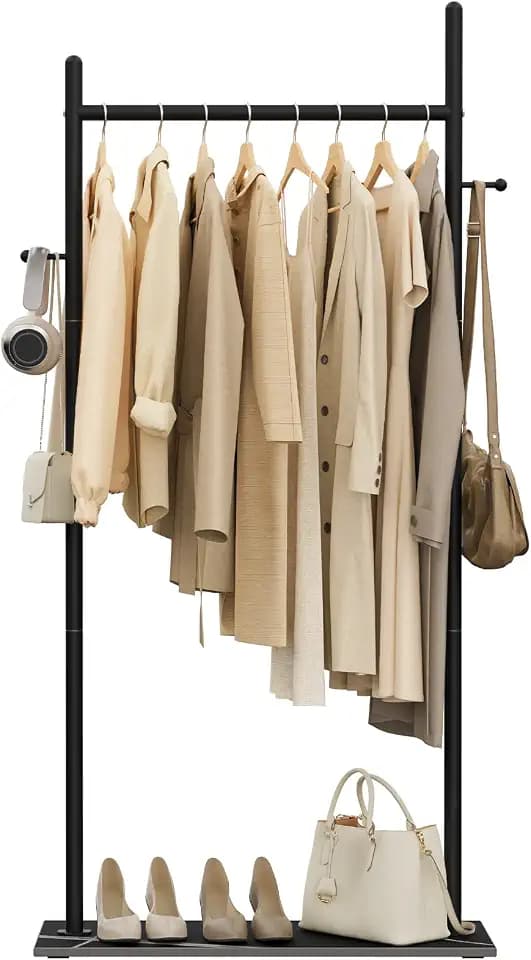 Nianerfaya Clothes Rack with 2 Hooks, 25.6" Wide Garment Racks (Black)