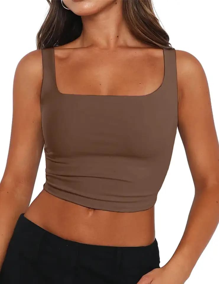 Zeagoo Women's Square Neck Crop Tops Cute Double Layer Casual Slim Tank