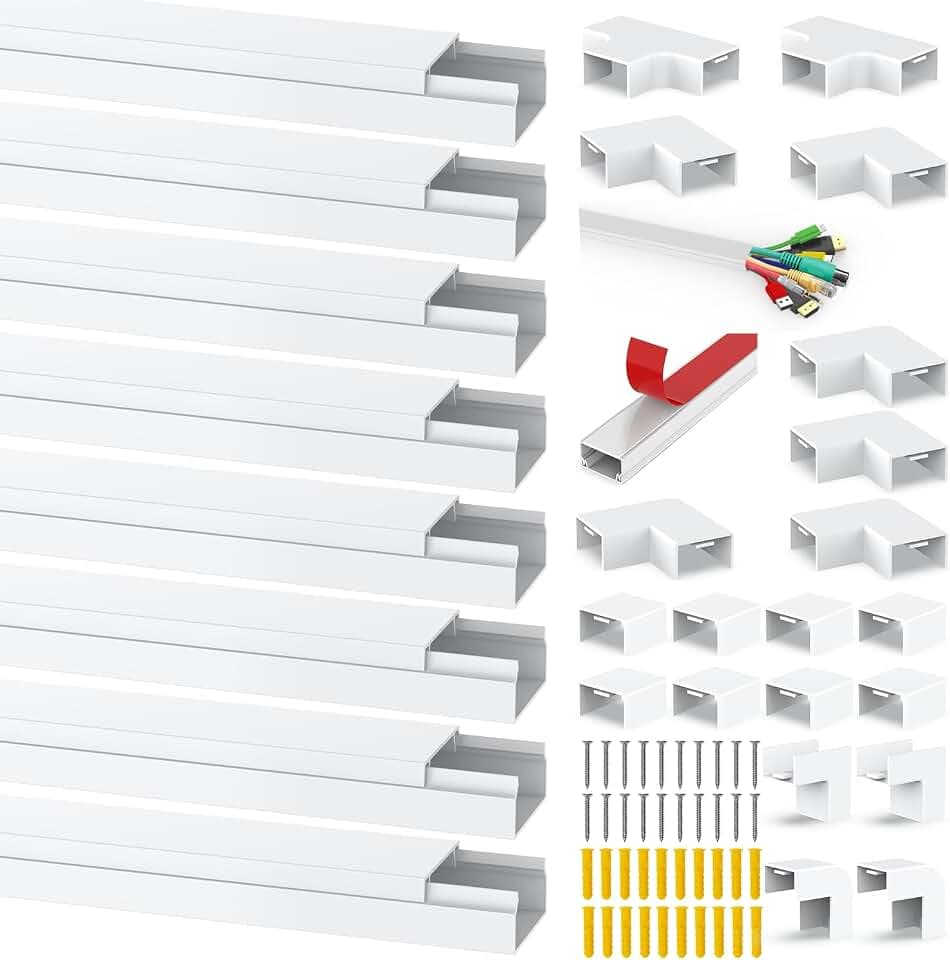 Kabelkanal Selbstklebend Weiss Fernsehkabel Organiser, 8 Stück*1m, Kabelschacht zum verstecken von Kabel für alle Netzkabel in Haushalt, Büro (8 Pack X 1m)
