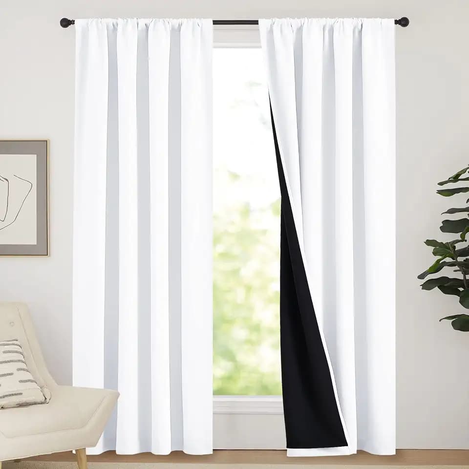 NICETOWN White Blackout Curtains 52 x 84 inches Long 2 Panels for Bedroom