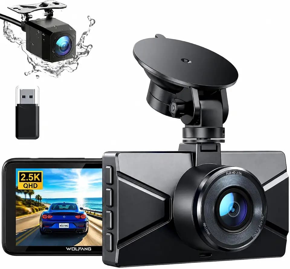 WOLFANG Dashcam Auto Vorne Hinten 2,5K+1080P Auto Kamera