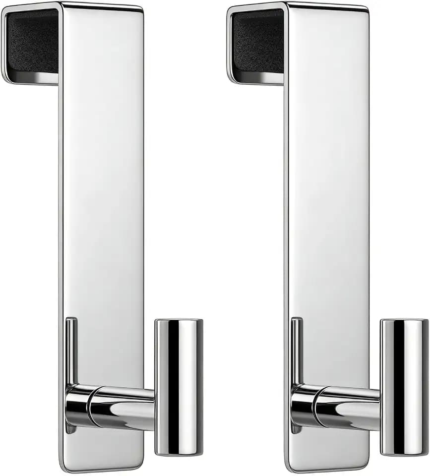 HUFEEOH Shower Door Hooks, Heavy Duty Stainless Steel Over The Glass Door Hanger, T Shape Bathroom Towel Robe Coat Rack Hooks, Tool-Free Installation (Fits 1-3/4" Thick Door - T Shape - 2 Pack)