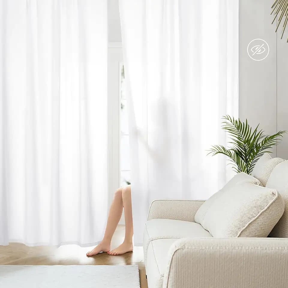 HOMEIDEAS Non-See-Through White Privacy Sheer Curtains, 52 X 96 Inches Long