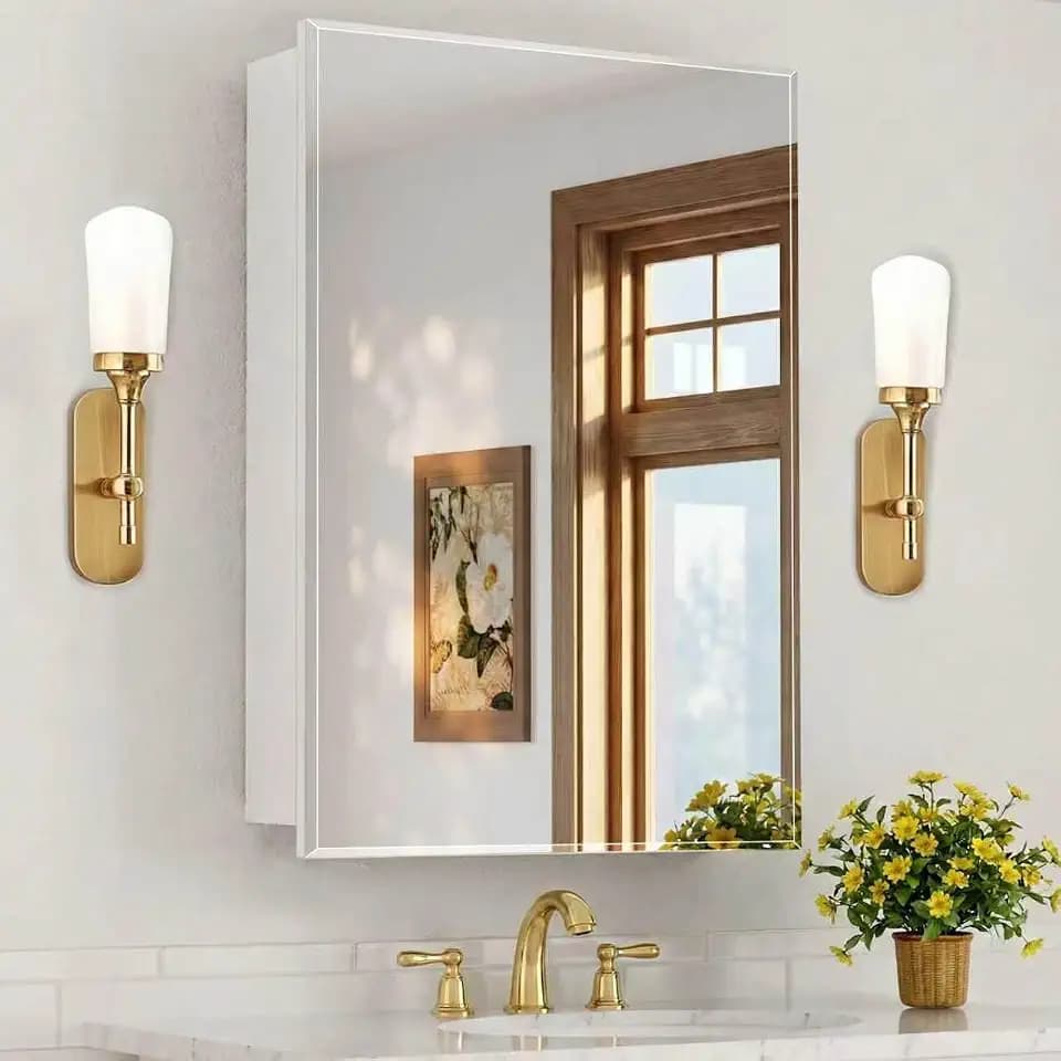 Bathroom Medicine Cabinet with 16x20 in Rectangular Beveled Frameless Mirror,Wall Mounted Mirror Cabinet for Bathroom Toilet Kitchen,Recess or Surface Mount