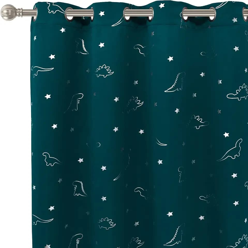 LORDTEX Dinosaur and Star Foil Print Blackout Curtains for Kids Room