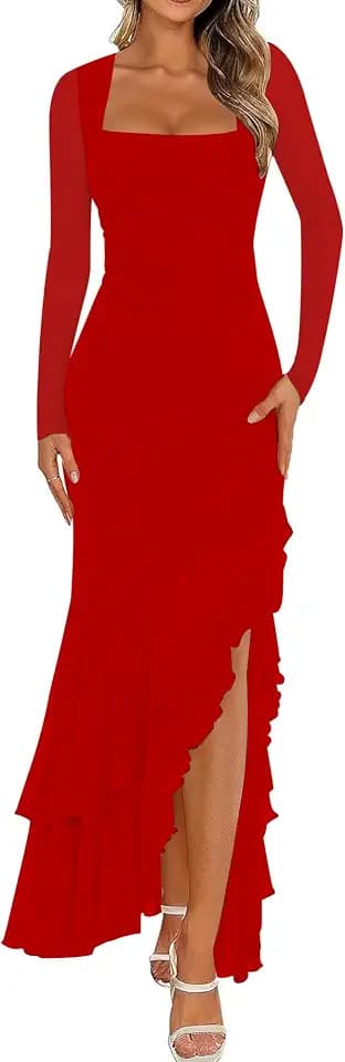 BORIFLORS Women's Bodycon Fall Wedding Guest Long Sleeve Maxi Dress