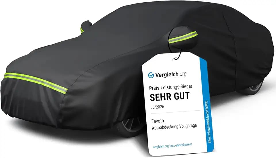 Favoto Autoabdeckung Winter Vollgarage Auto Abdeckplane Staubdicht Wasserdicht Autohülle Autoplane Car Cover für 450-495 cm Limousine Schwarz 490cm x 190cm x 150cm 2.95kg