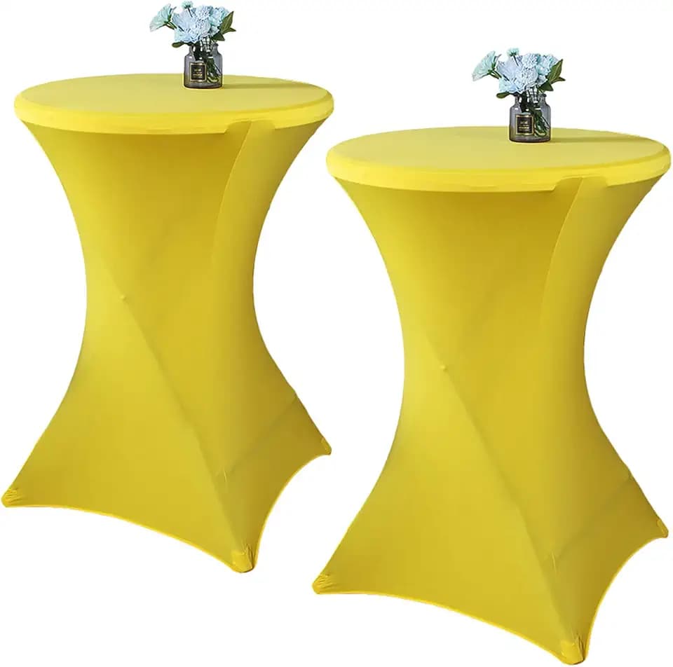 2 Pack 24x43 Inch Yellow Cocktail Tablecloth Spandex Round Fitted Table Cover for Wedding Banquet Event Party