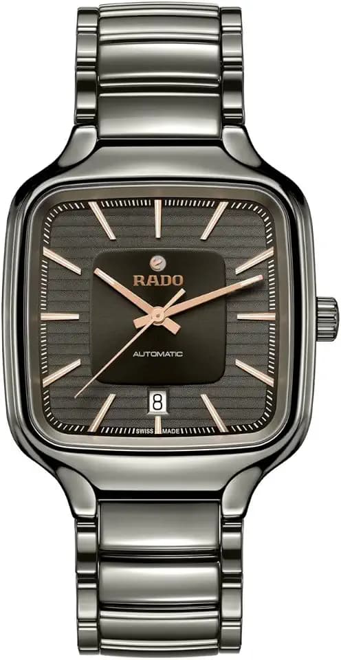 Rado - True Square - Unisex Automatic Swiss Watch - 38mm Square Grey Dial with Date - High-Tech Ceramic Bracelet - R27077102