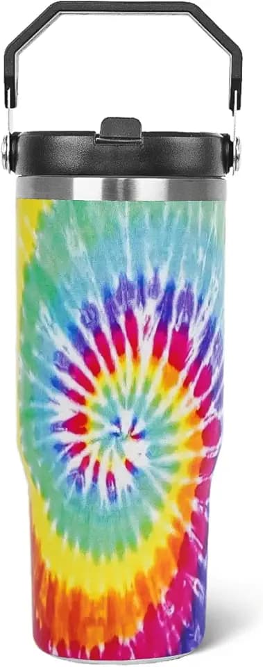 Tie Dye Tumbler Tie Dye Gifts 30oz Tie-dye Water Bottle for Women Cups Coffee Travel Mug with Handle Leak Proof Insulated Summer Beach Decor Stuff