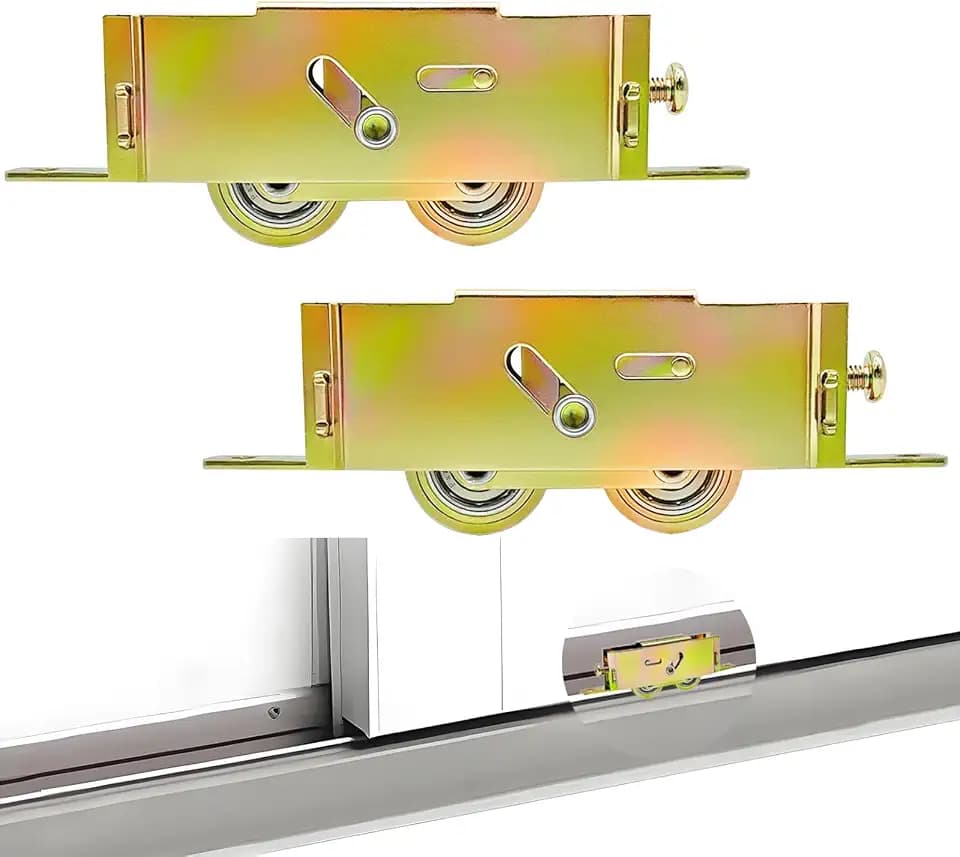 2 Pack Sliding Patio Door Tandem Roller Assembly Replacement for Guardian Glass Doors,1-1/4 in Steel Ball Bearing,End Adjustment,5-3/4" Screw Hole Centers