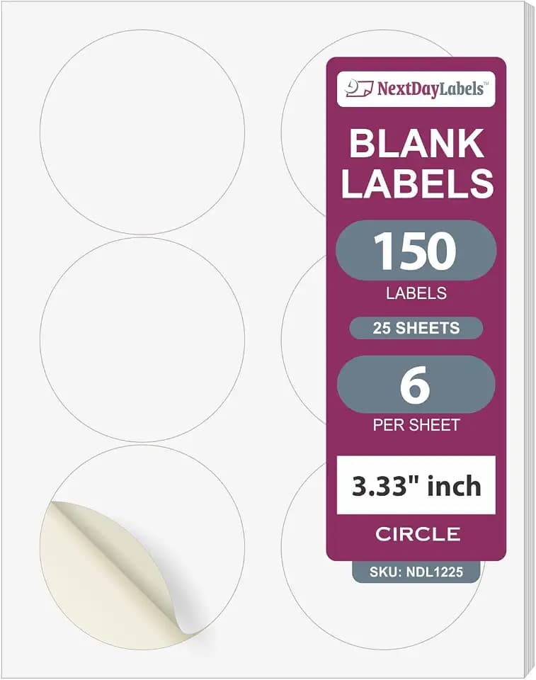NextDayLabels 3.33" Round - 6 Per Sheet - 150 Labels