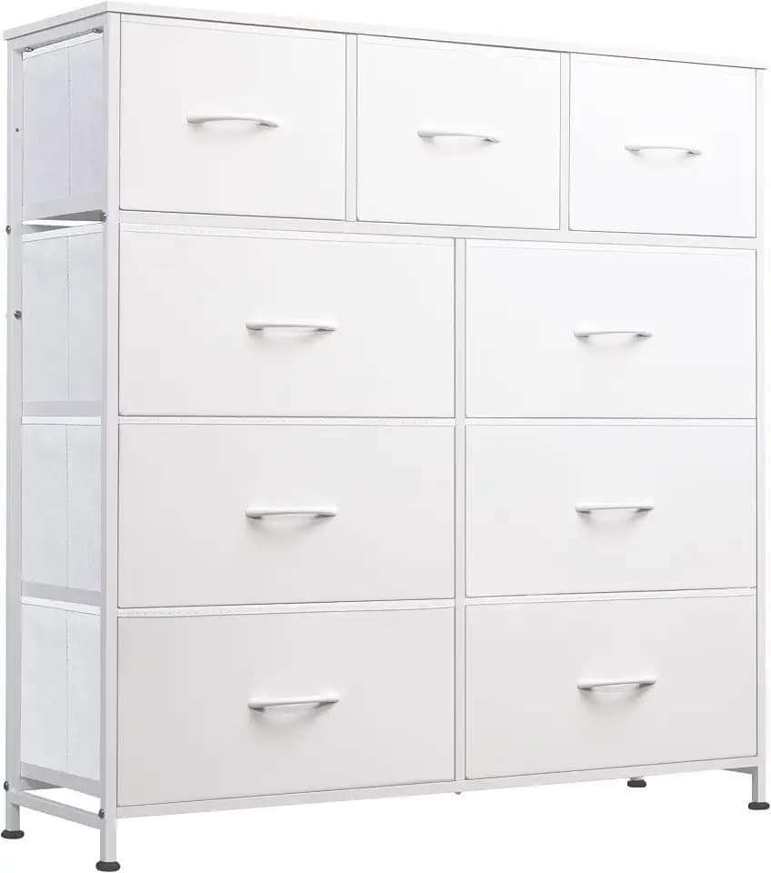 WLIVE Tall Dresser for Bedroom, 9 Drawer Chest of Drawers, White