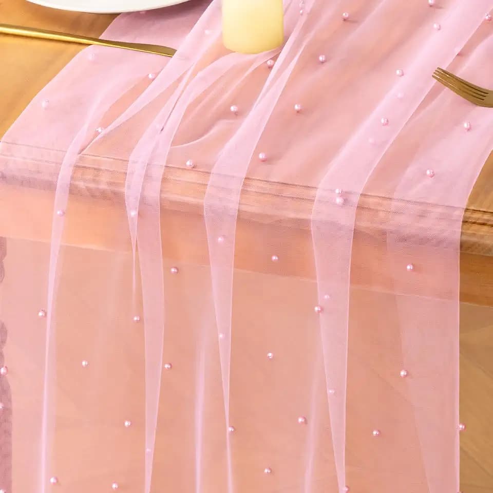 MLMC Pink Pearl Table Runner Sheer Tulle Gauze Table Runner 10Ft, 3 Pack