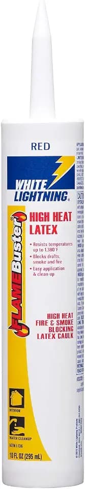White Lightning Flame Buster High Heat & Smoke Blocking Latex Caulk, W44017010, Red, 10 fl. oz., Cartridge