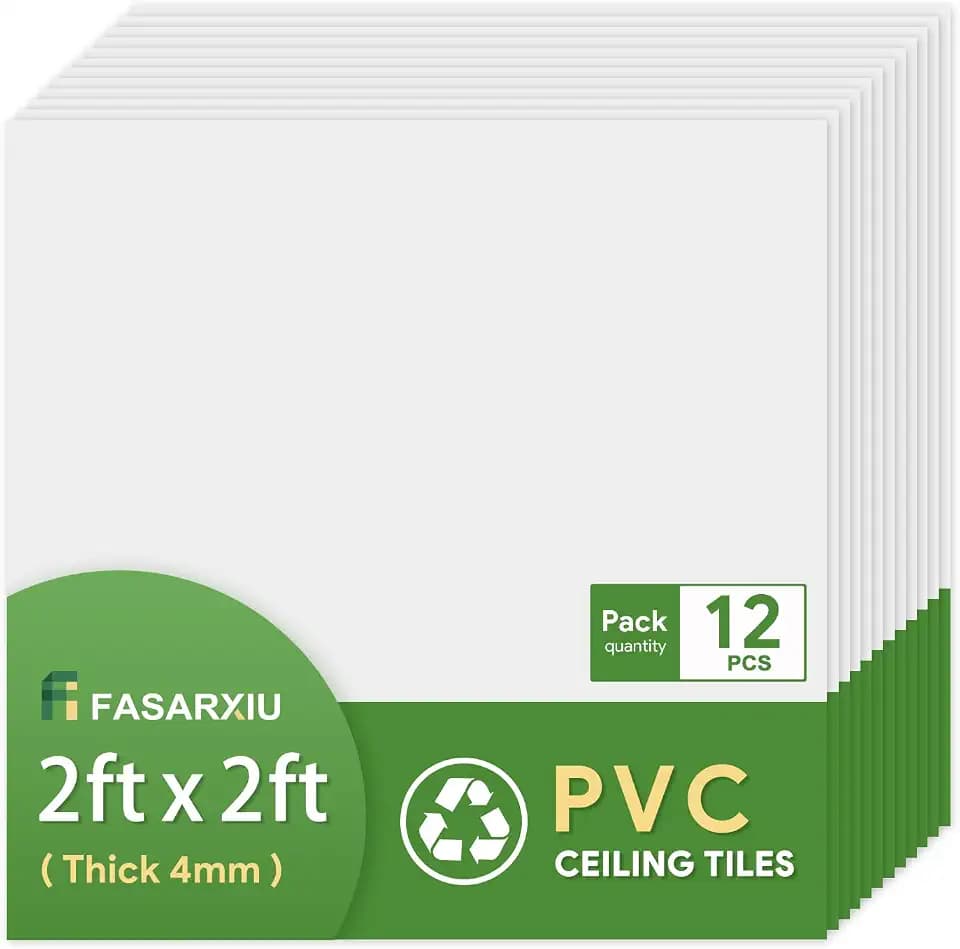 Fasarxiu 24"x24" White Drop Ceiling Tiles Waterproof High-Grade PVC Ceiling Tiles 2x2 Fire-Rated - Easy Drop-in Installation - Case of 12 (48 sq. ft.)