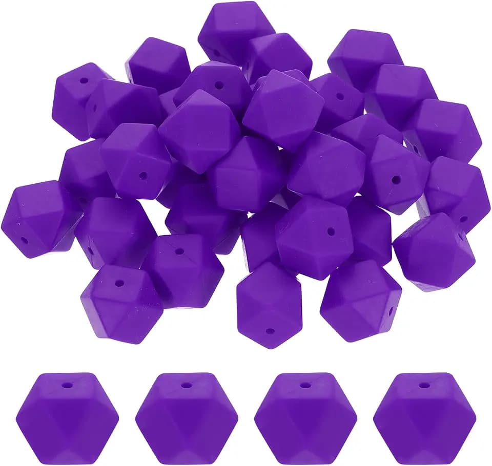 uxcell 50 Pcs Silicone Beads, 17mm Loose Hexagon Rubber Focal Beads Bulk Beads for Keychain Pens Necklace Bracelet Jewelry Making DIY, Dark Purple