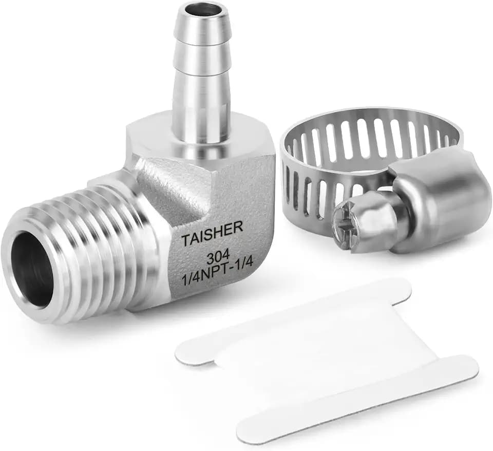 TAISHER 1PCS 304 SS 90° Elbow Hose Barb Fittings 1/4" Barb x 1/4" NPT Male